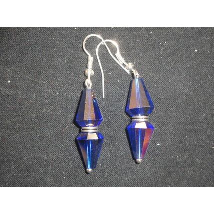Ink blue fire polished crystal glass cone dangle earrings