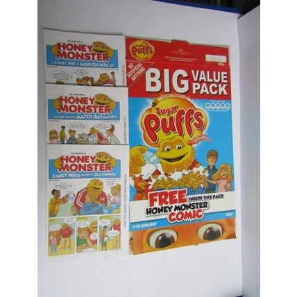 Quaker - Sugar Puffs 2009 Cereal Box Honey Monster Comics Set of 3