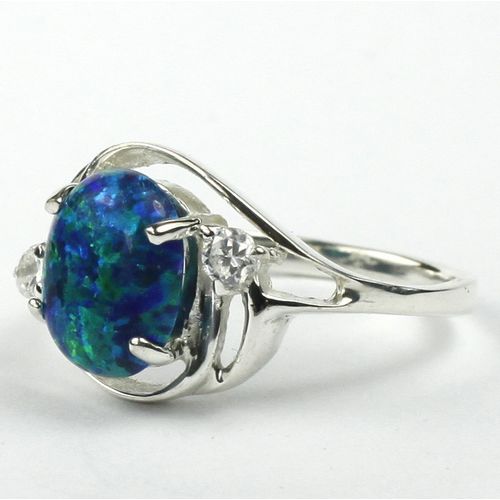 Created Blue Green Opal, 925 Sterling Silver Ladies Ring, SR021