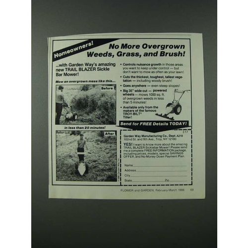 1986 Garden Way Trail Blazer Sickle Bar Mower Ad
