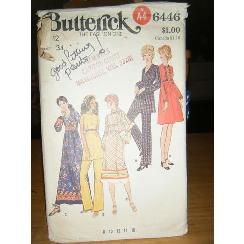 Butterick 6446 Misses Dress, Tunic & Pants Pattern - Size 12 Bust 34