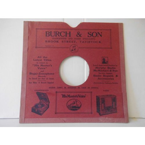 HMV..10" GRAMOPHONE RECORD CARD SLEEVE. BURCH & SONS, BROOK STREET TAVISTOCK