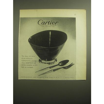 1959 Cartier Salad bowl and servers Ad - Cartier internationally renowned