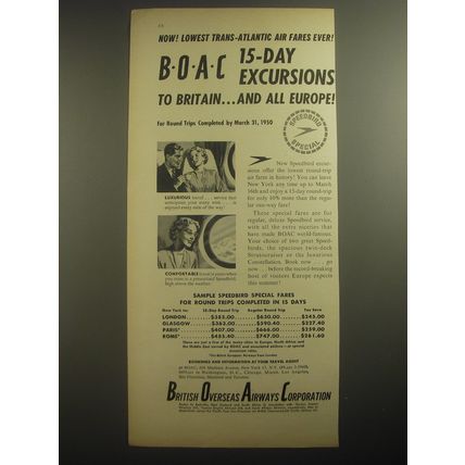 1950 BOAC British Overseas Airways Corporation Advertisement