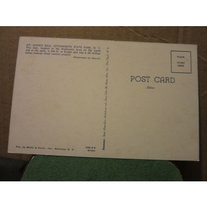 Mt. MORRIS DAM, LETCHWORTH STATE PARK, NEW YORK STATE USA unused postcard =