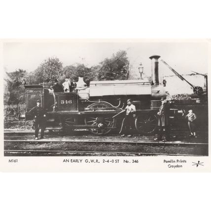 Antique GWR 346 2-4-0 ST Train with Driver Real Photo Postcard