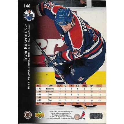 Upper Deck 1994-95 NHL Hockey Trading Card #146 Igor Kravchuk Jersey #21 Oilers