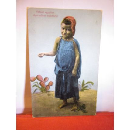 ARABIAN CHILD, Egypt antique postcard used a very unPC message on back #
