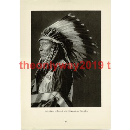 Sioux Indian Chief in Headress, USA, Book Illustration (Print), 1935