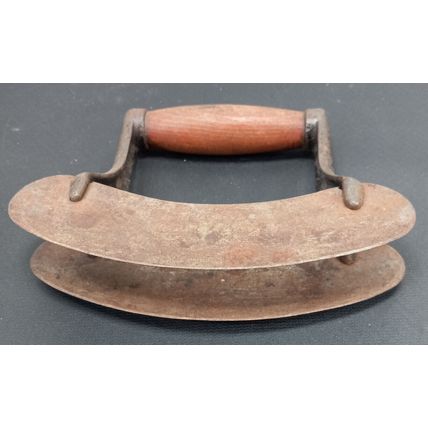Antique Handheld Double 6 1/4" Blade Food Chopper W/ Wooden Handle