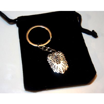 LONG HAIRED CHIHUAHUA DOG KEY RING WITH KEY CHAIN & VELVET GIFT BAG