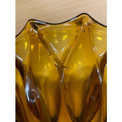 RARE* VINTAGE GOTHIC AMBER GLASS SUNBURST 29.5cm WIDE 1.3kg LARGE BOWL (P8) AB