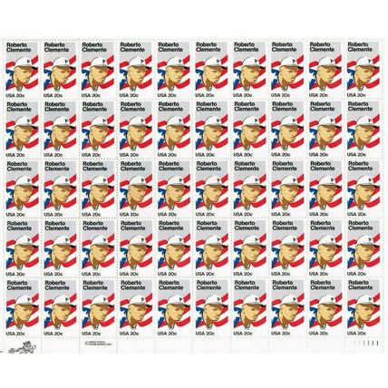 Roberto Clemente Complete Sheet of Fifty 20 Cent Stamps Scott 2097