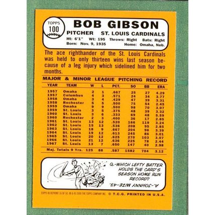 Bob Gibson [1968] #16 2001 Topps Through the Years
