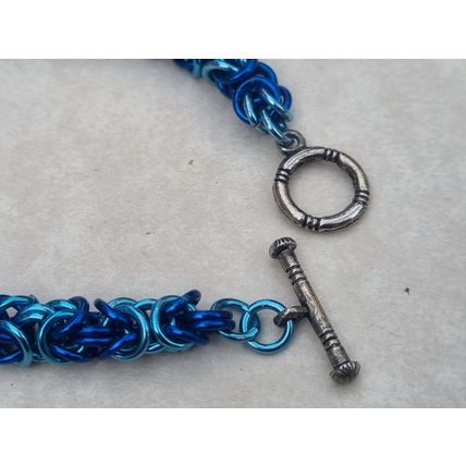 Electric Blue Chainmail Bracelet | Byzantine Weave Pattern | Aluminum Jump Rings