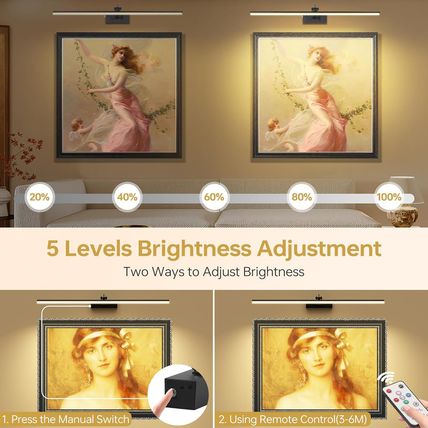 23.6 Inch Picture Light for Wall, 2 Pack 6400Mah Rechargeable Battery Operated P