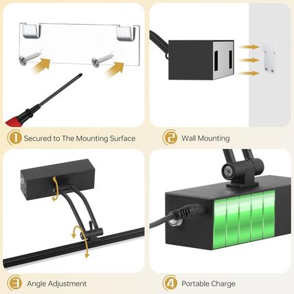 23.6 Inch Picture Light for Wall, 2 Pack 6400Mah Rechargeable Battery Operated P