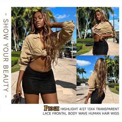 30 Inch Honey Blonde Ombre Lace Front Wig Human Hair Highlight Body Wave Lace Fr