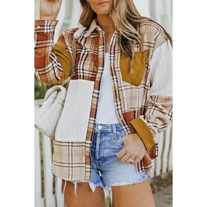 Gold Brick Plus Size Plaid Patchwork Button up Shacket