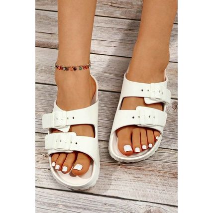White Double-buckle EVA Slippers