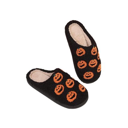 Black Halloween Pumpkin Plush Home Slippers