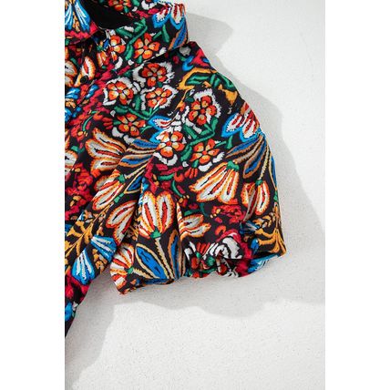 Multicolour Floral Puff Short Sleeve Shirt Mini Dress
