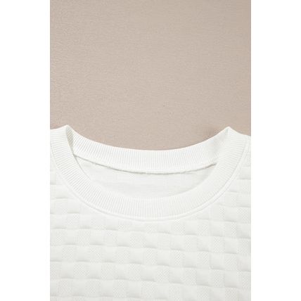 White Solid Color Checkered Texture Short 2pcs Outfit