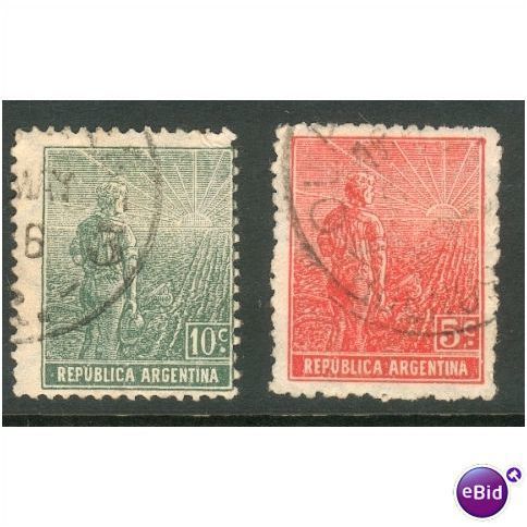Argentina stamps SG401/400 - 1911 - Ploughman 10c & 5c - used