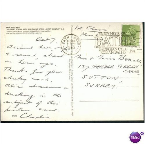 Unichrome Postcard 1980 - The Great Roman Bath & Diving Stone, Bath, Somerset