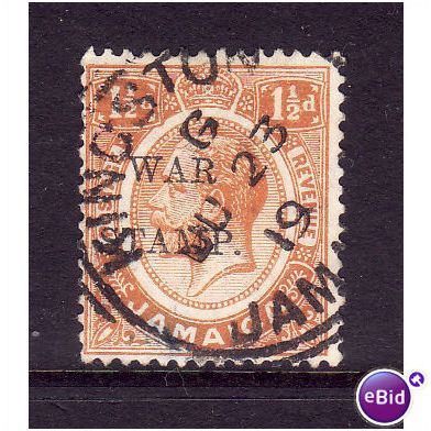 JAMAICA 1917 SG 74 1 1/2d ORANGE Opt'd WAR STAMP FINE USED