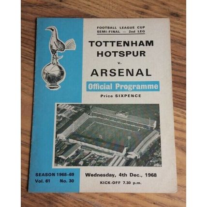 1968/69 League Cup Semi Final Programme & Ticket – Tottenham vs Arsenal