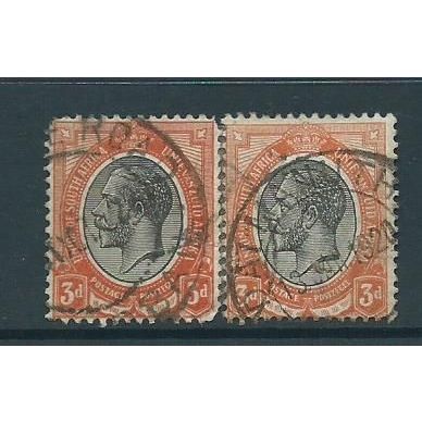 south africa stamps sg8a sg 8 dull orange used pair shades hinged together