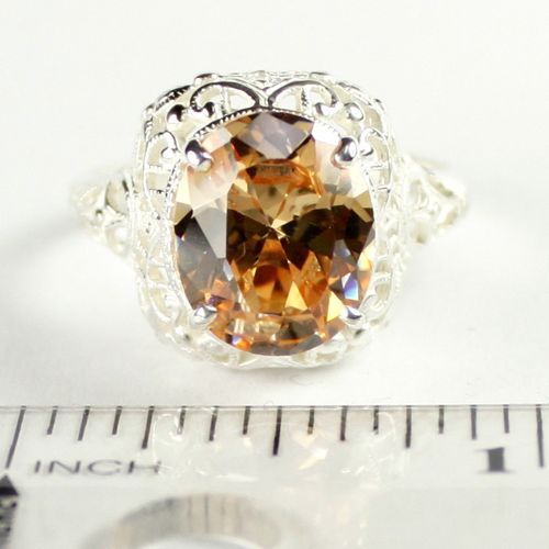 Champagne CZ, 925 Sterling Silver Antique Style Filigree Ring, SR009