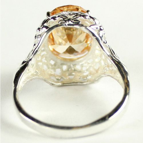 Champagne CZ, 925 Sterling Silver Antique Style Filigree Ring, SR009