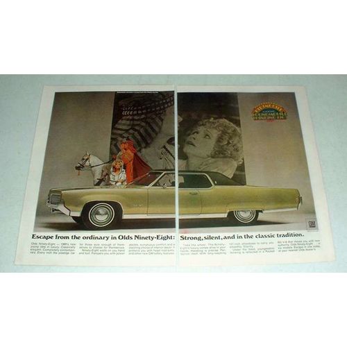 1969 2-pg Oldsmobile Ninety-Eight Car Ad - Strong, Silent
