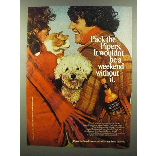 1974 Seagram's 100 Pipers Scotch Ad - Pack the Pipers