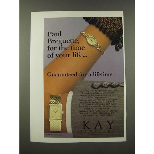 1986 Kay Paul Breguette Watch Ad - For the Time of Your Life