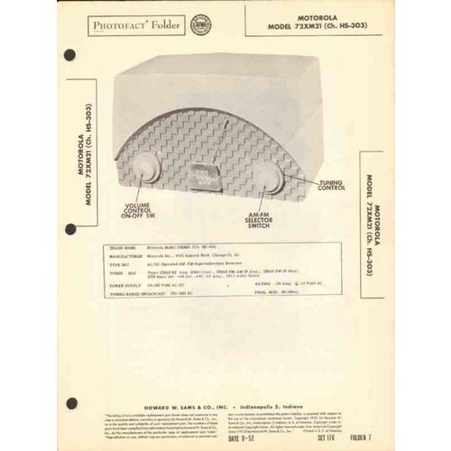 MOTOROLA model 72XM21 AM FM radio receiver Sams Photofact manual