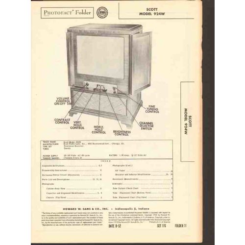 SCOTT model 924W 20 tube TV television receiver Sams Photofact manual