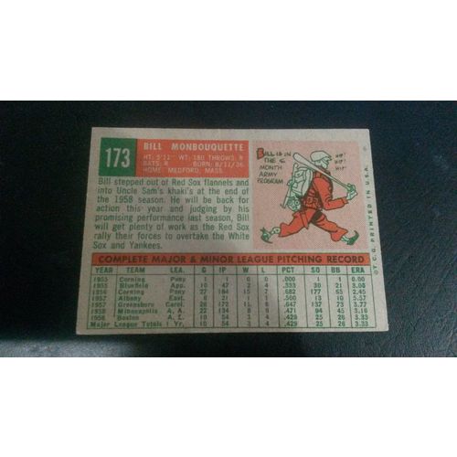 1959 Topps Card # 173 Bill Monbouquette Autograph 201910260703 Boston Red Sox