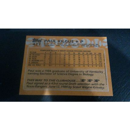 1988 Topps Card # 427 Paul Kilgus Excellent-Mint (6) Texas Rangers