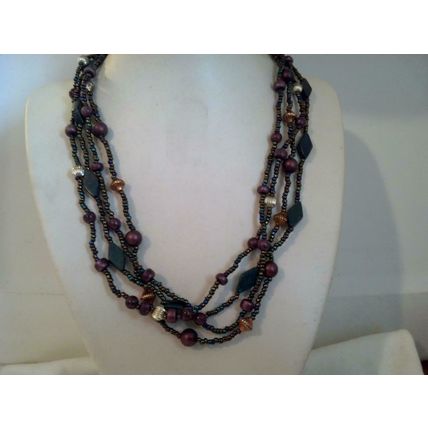 Carnival Glass Necklace Beaded 4 Strand Glass Necklace Geometric Shapes 18"
