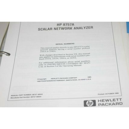 Hewlett Packard HP 8757A Scalar Network Analyzer service repair Manual 90043