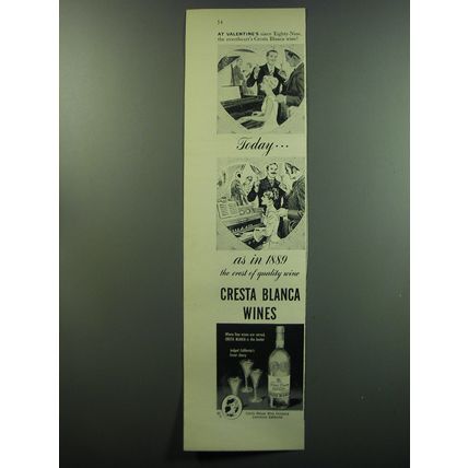 1949 Cresta Blanca Wines Ad - At Valentine's since Eighty-Nine sweetheart's wine