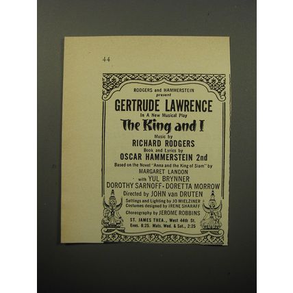 1951 The King and I Musical Ad - Rodgers and Hammerstein Gertrude Lawrence