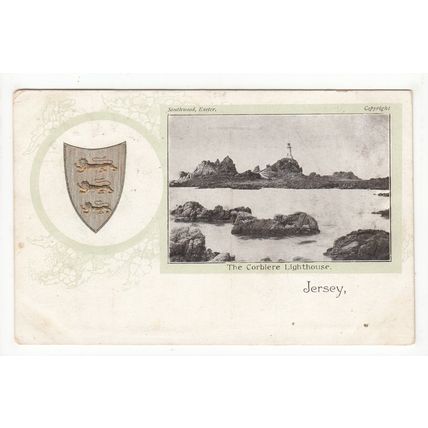 The Corbiere Lighthouse Jersey Postcard 1904 with Heraldic Crest