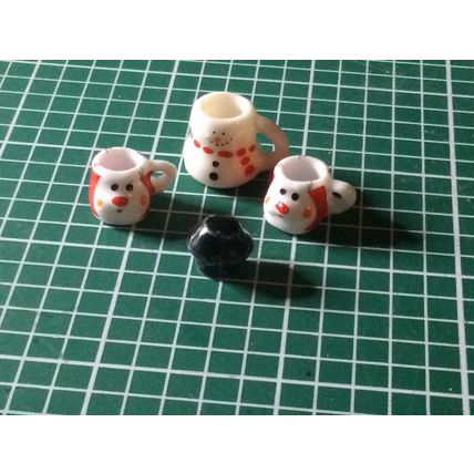 Snowman Lidded Mug and 2 Santa Mugs 1:12th Dolls House Miniature