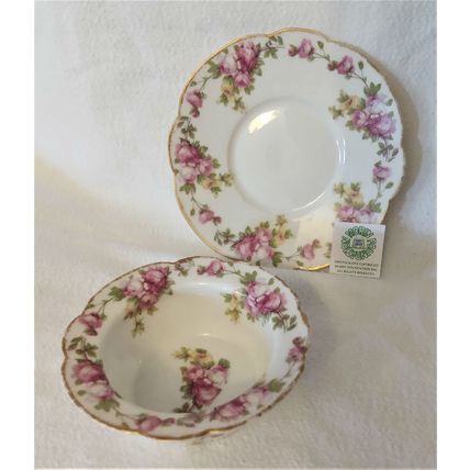 RARE LIMOGES TRESSEMANES & VOGT 4 INCH RAMEKIN & 5 INCH PLATE CABBAGE ROSES 294