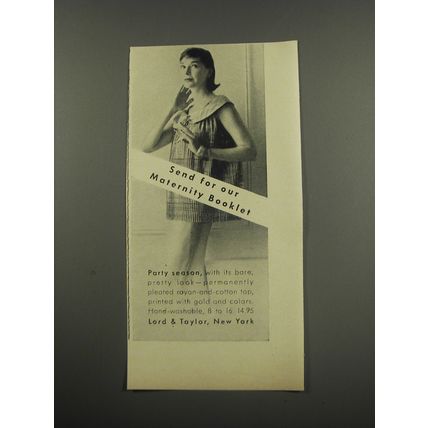 1955 Lord & Taylor Maternity Fashion Ad - Party season