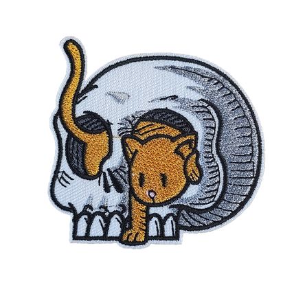 Cat in Skull Iron On Patch Sew Badge 6 cm x 6 cm Badge Sew High Quality P544